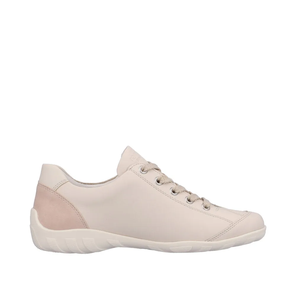 Remonte R3410-60 Ladies Rose & Beige Leather & Textile Zip & Lace Trainers