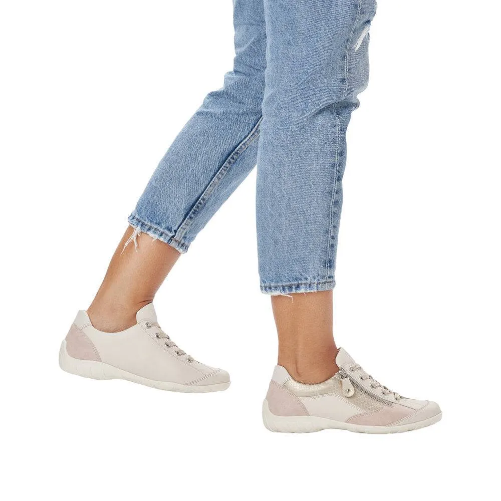 Remonte R3410-60 Ladies Rose & Beige Leather & Textile Zip & Lace Trainers