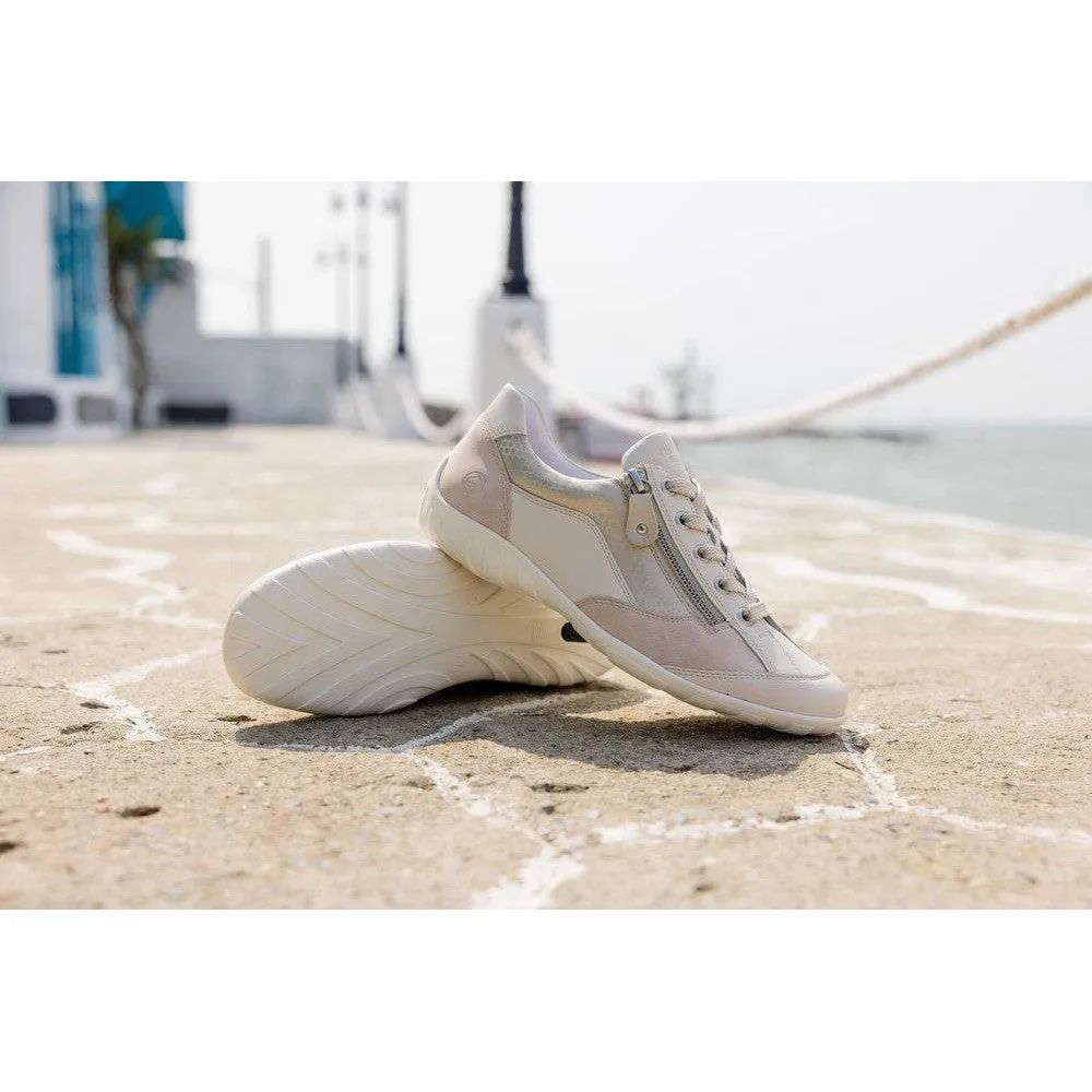 Remonte R3410-60 Ladies Rose & Beige Leather & Textile Zip & Lace Trainers