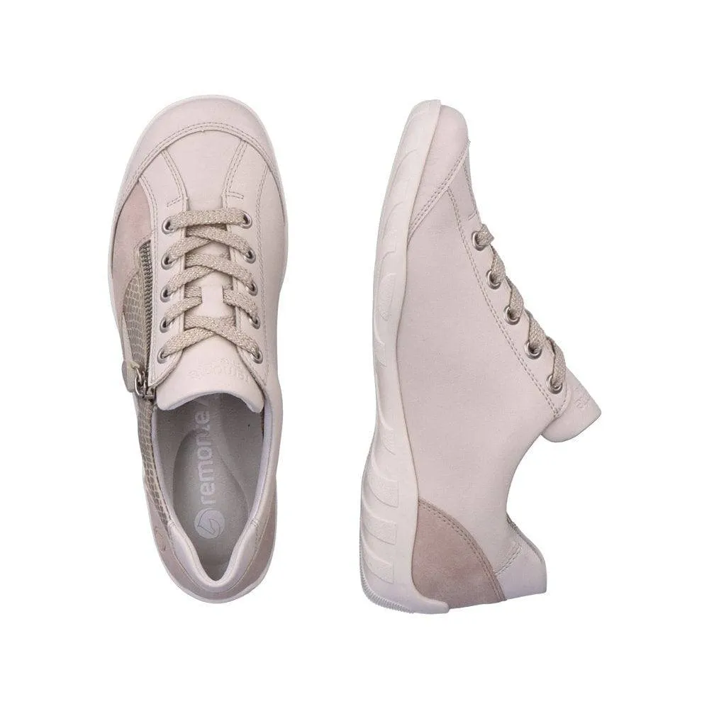 Remonte R3410-60 Ladies Rose & Beige Leather & Textile Zip & Lace Trainers