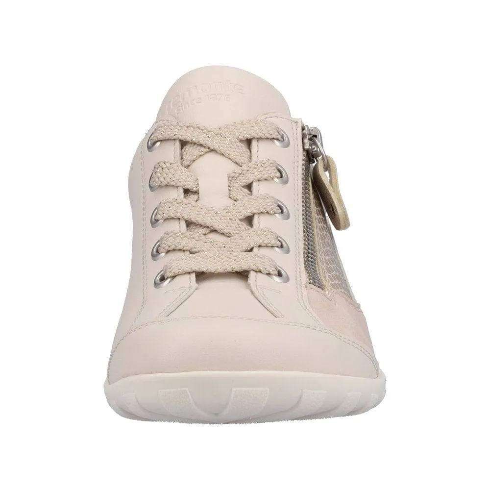 Remonte R3410-60 Ladies Rose & Beige Leather & Textile Zip & Lace Trainers