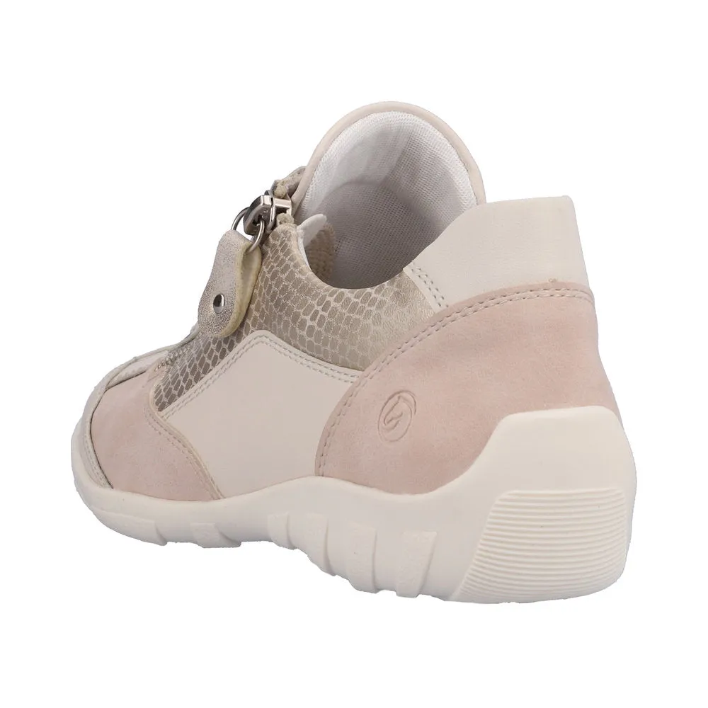 Remonte R3410-60 Ladies Rose & Beige Leather & Textile Zip & Lace Trainers