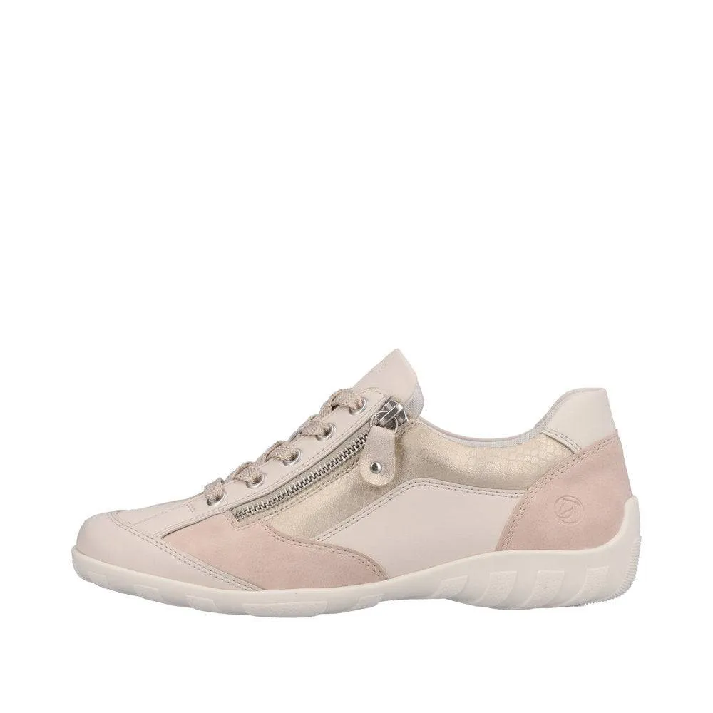 Remonte R3410-60 Ladies Rose & Beige Leather & Textile Zip & Lace Trainers