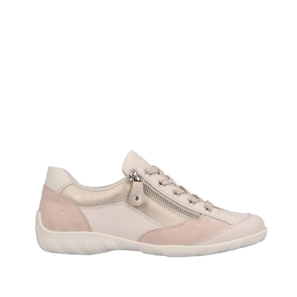Remonte R3410-60 Ladies Rose & Beige Leather & Textile Zip & Lace Trainers