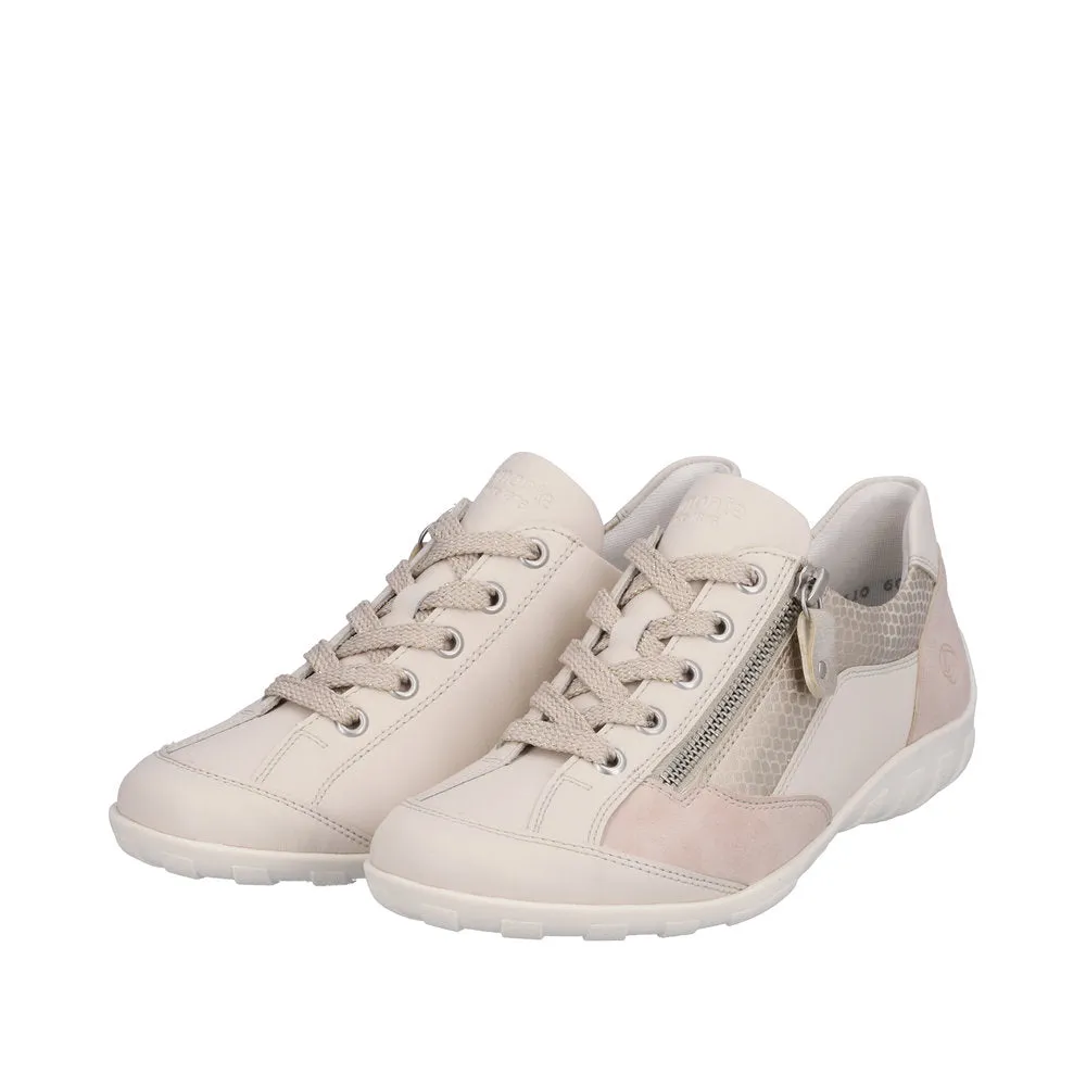 Remonte R3410-60 Ladies Rose & Beige Leather & Textile Zip & Lace Trainers