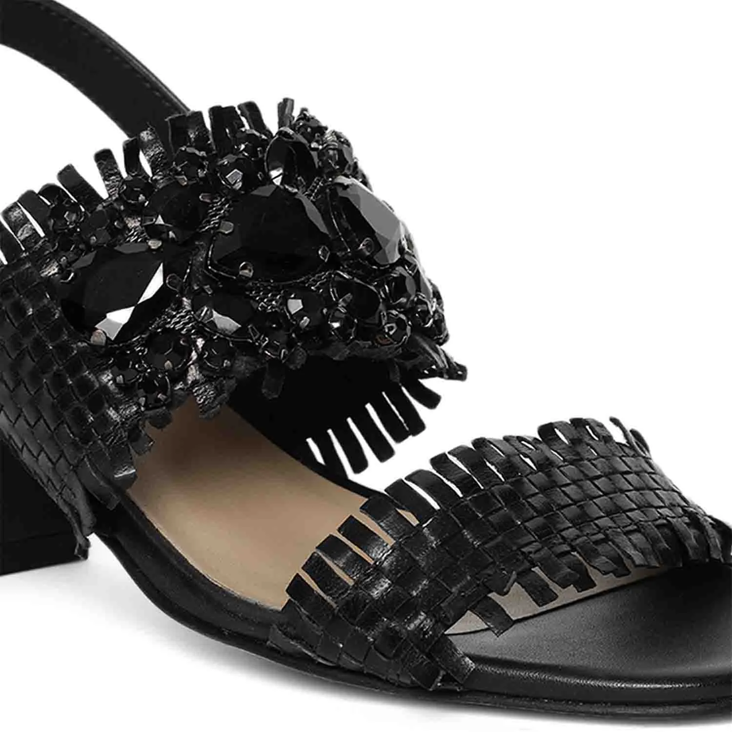 Saint Fabrizia Black Woven Leather Block Heels.