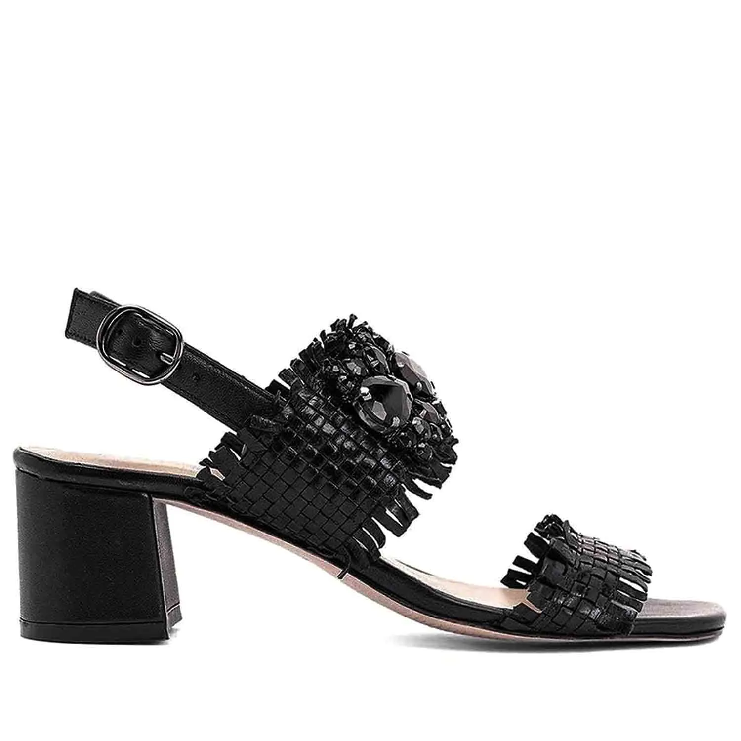 Saint Fabrizia Black Woven Leather Block Heels.