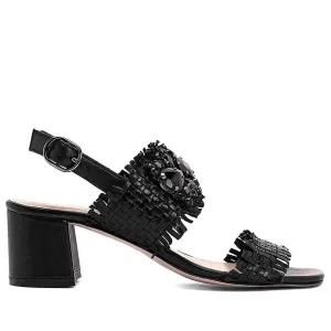 Saint Fabrizia Black Woven Leather Block Heels.