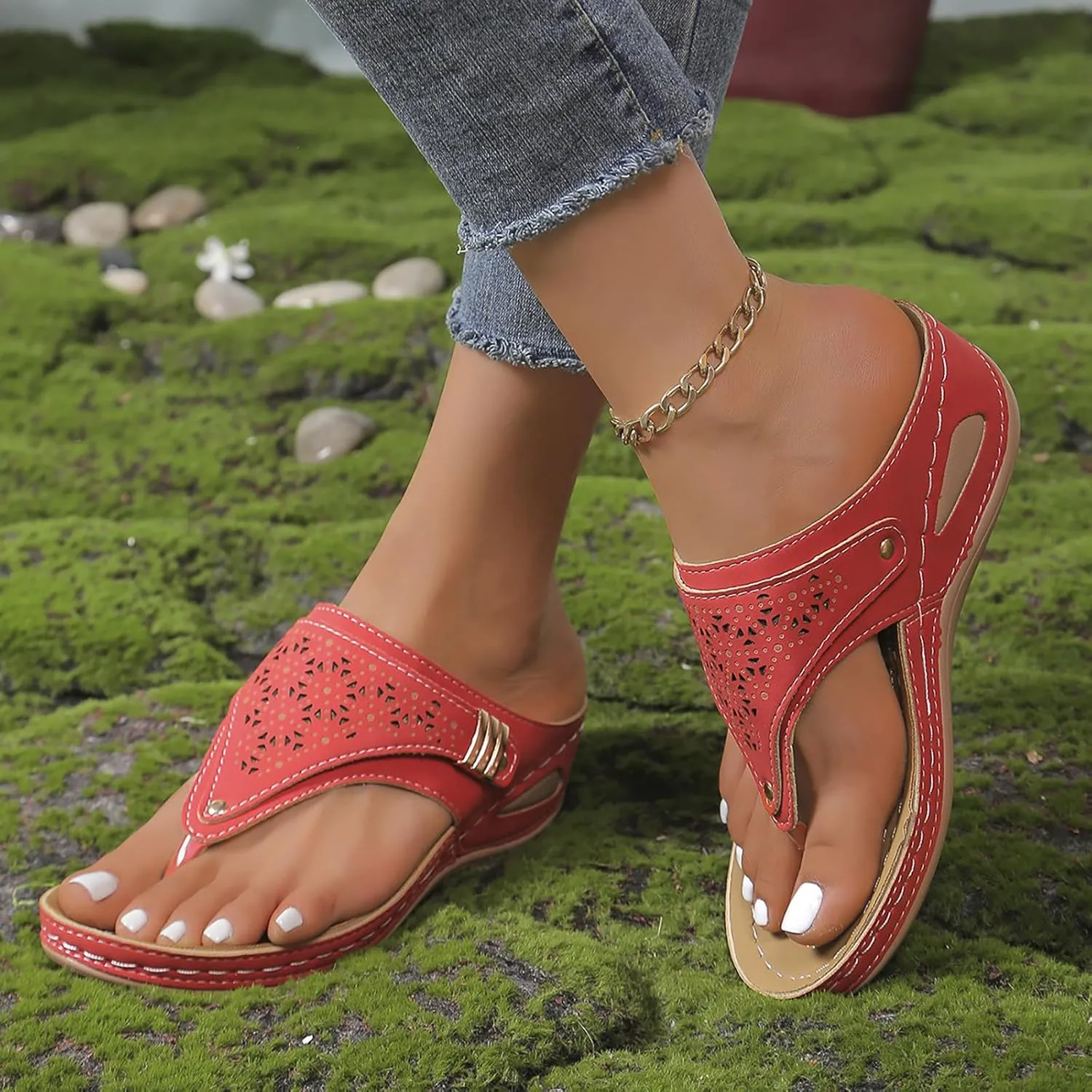 Sandals for Women 2025 Summer Orthopedic Arch Support Wedge Slip on Sandals Casual Beach Walking Wedges Flip Flops