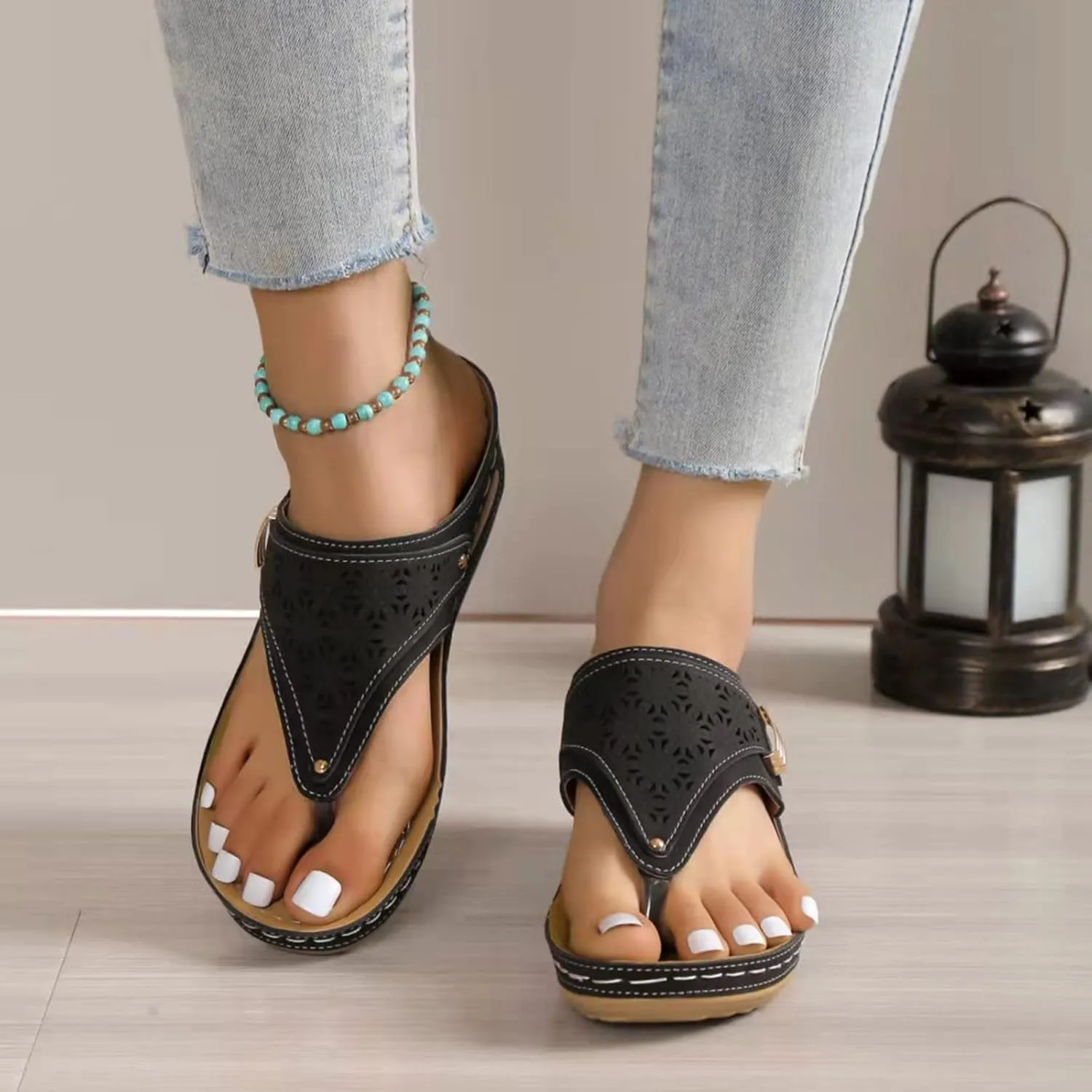 Sandals for Women 2025 Summer Orthopedic Arch Support Wedge Slip on Sandals Casual Beach Walking Wedges Flip Flops