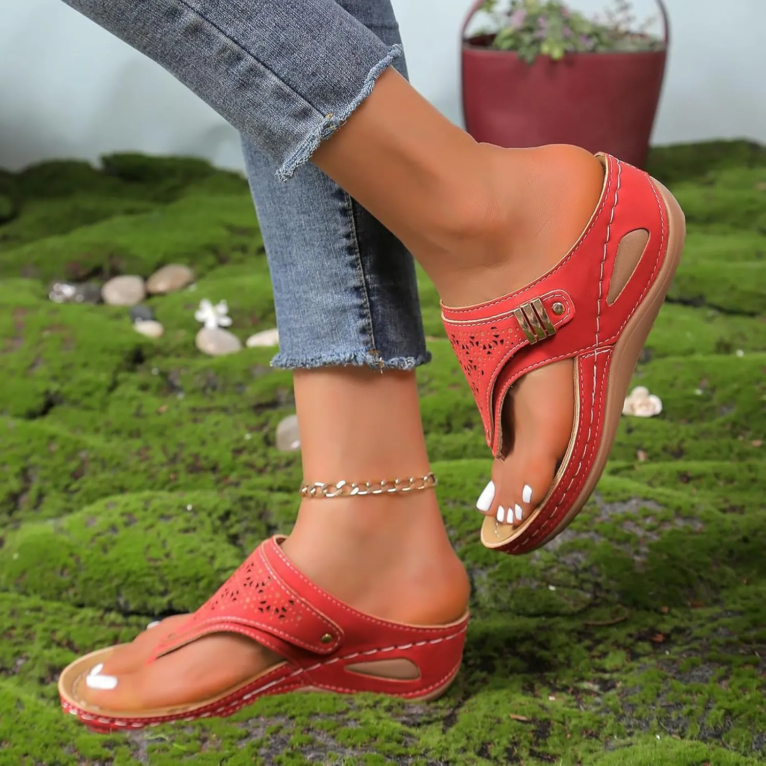 Sandals for Women 2025 Summer Orthopedic Arch Support Wedge Slip on Sandals Casual Beach Walking Wedges Flip Flops