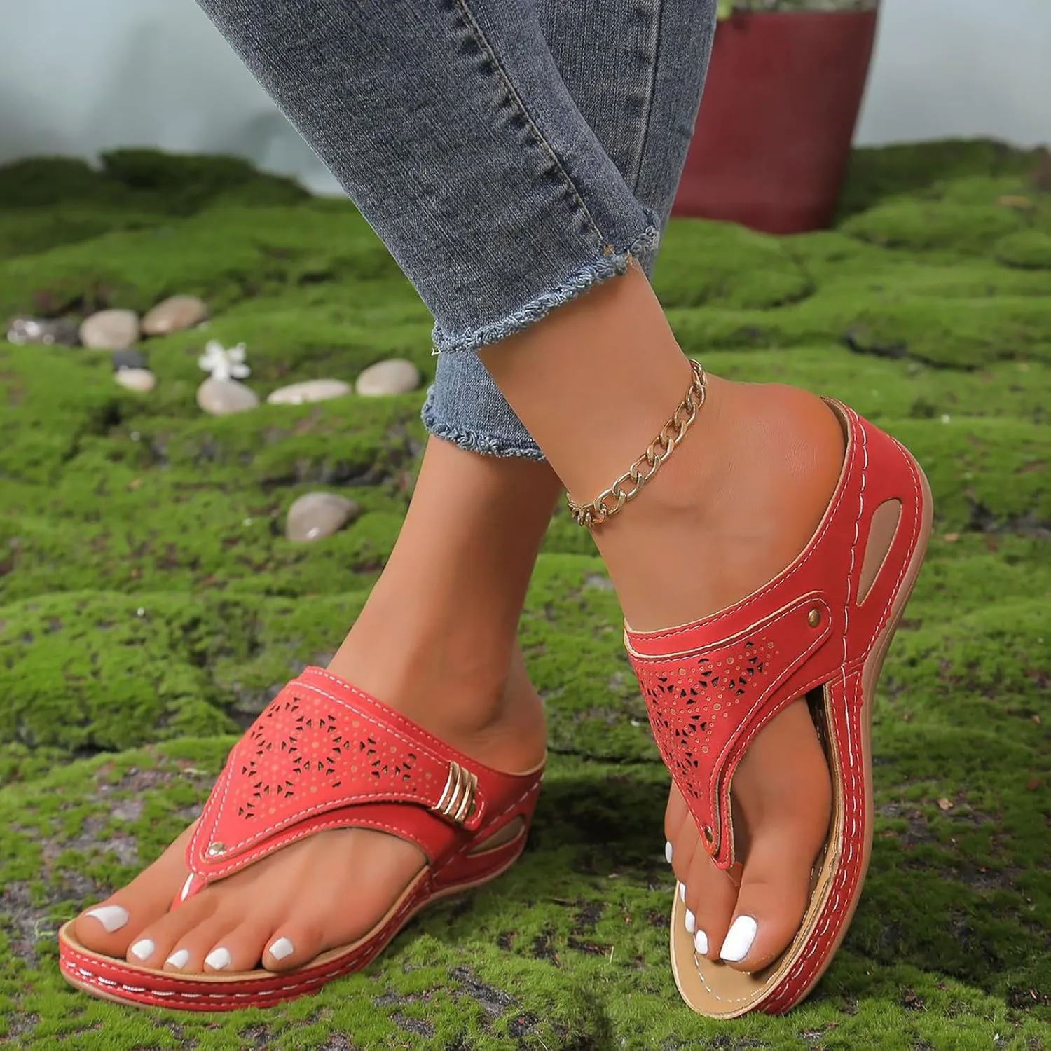 Sandals for Women 2025 Summer Orthopedic Arch Support Wedge Slip on Sandals Casual Beach Walking Wedges Flip Flops