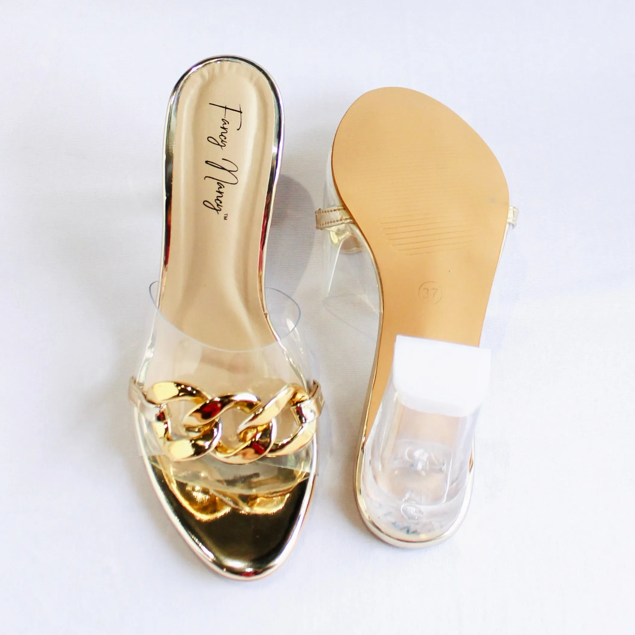 See Through Chain Mules - Golden