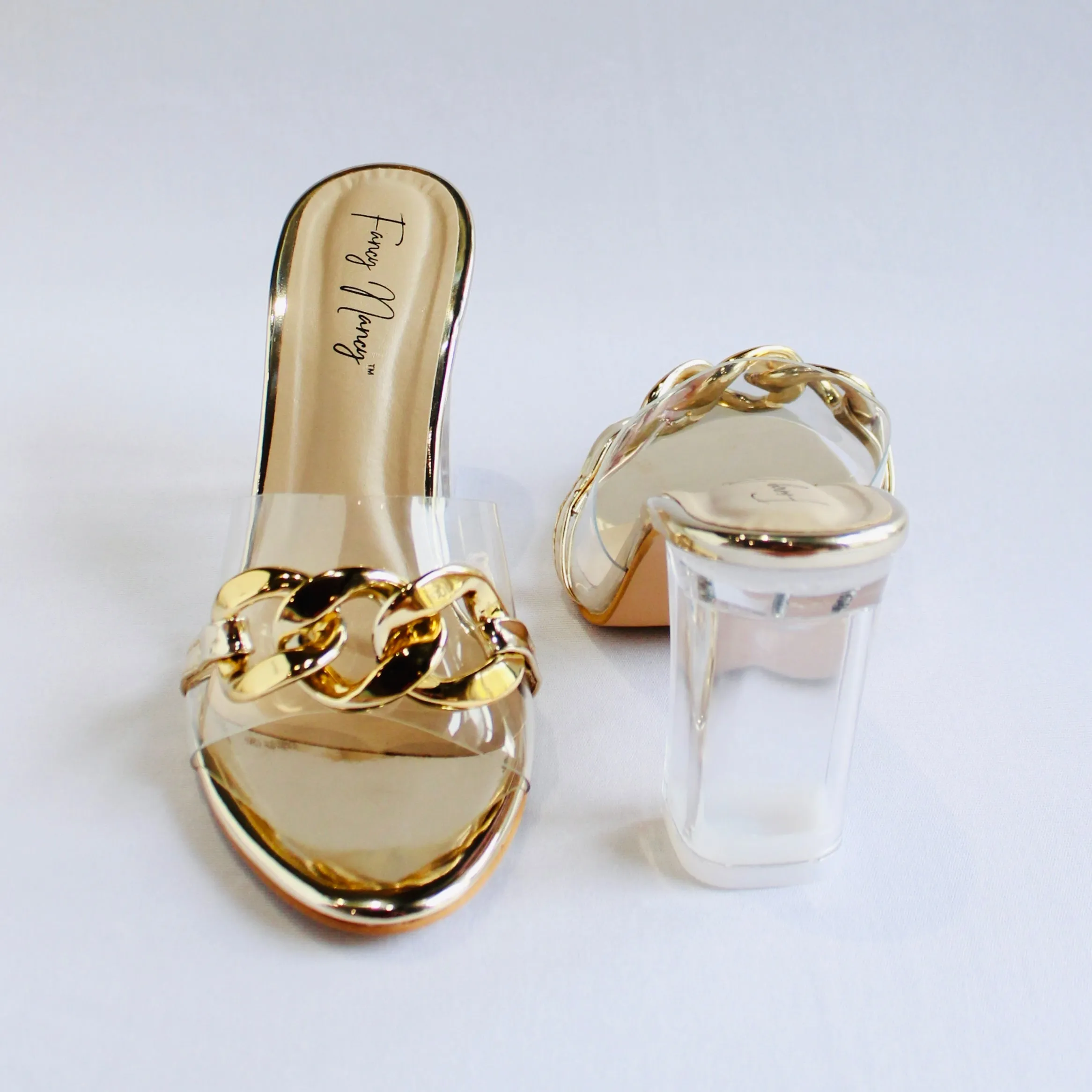 See Through Chain Mules - Golden