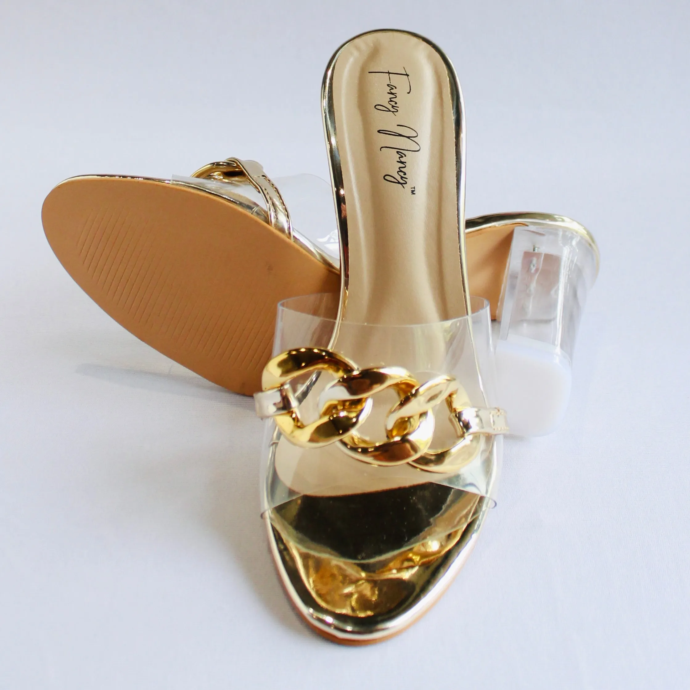 See Through Chain Mules - Golden