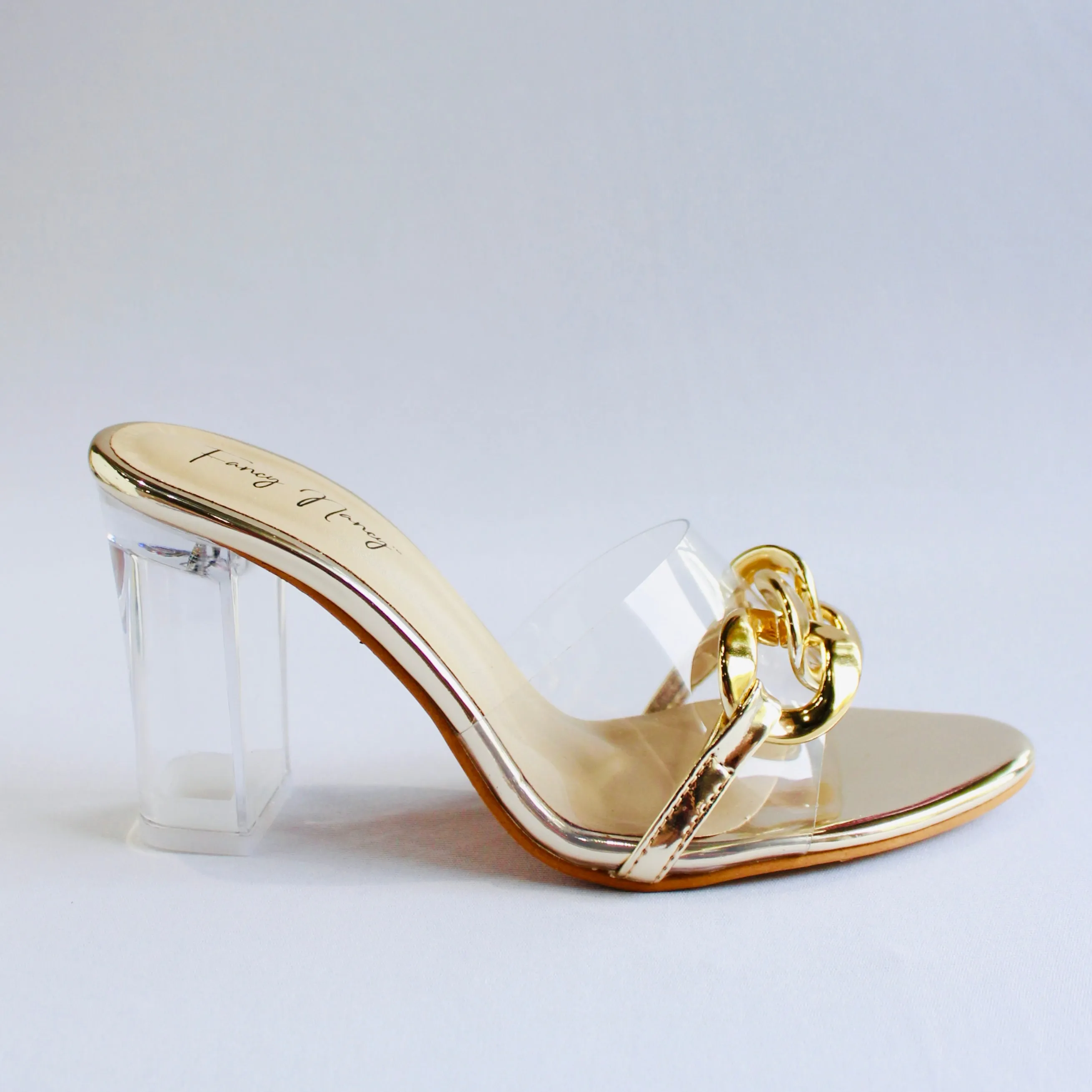 See Through Chain Mules - Golden