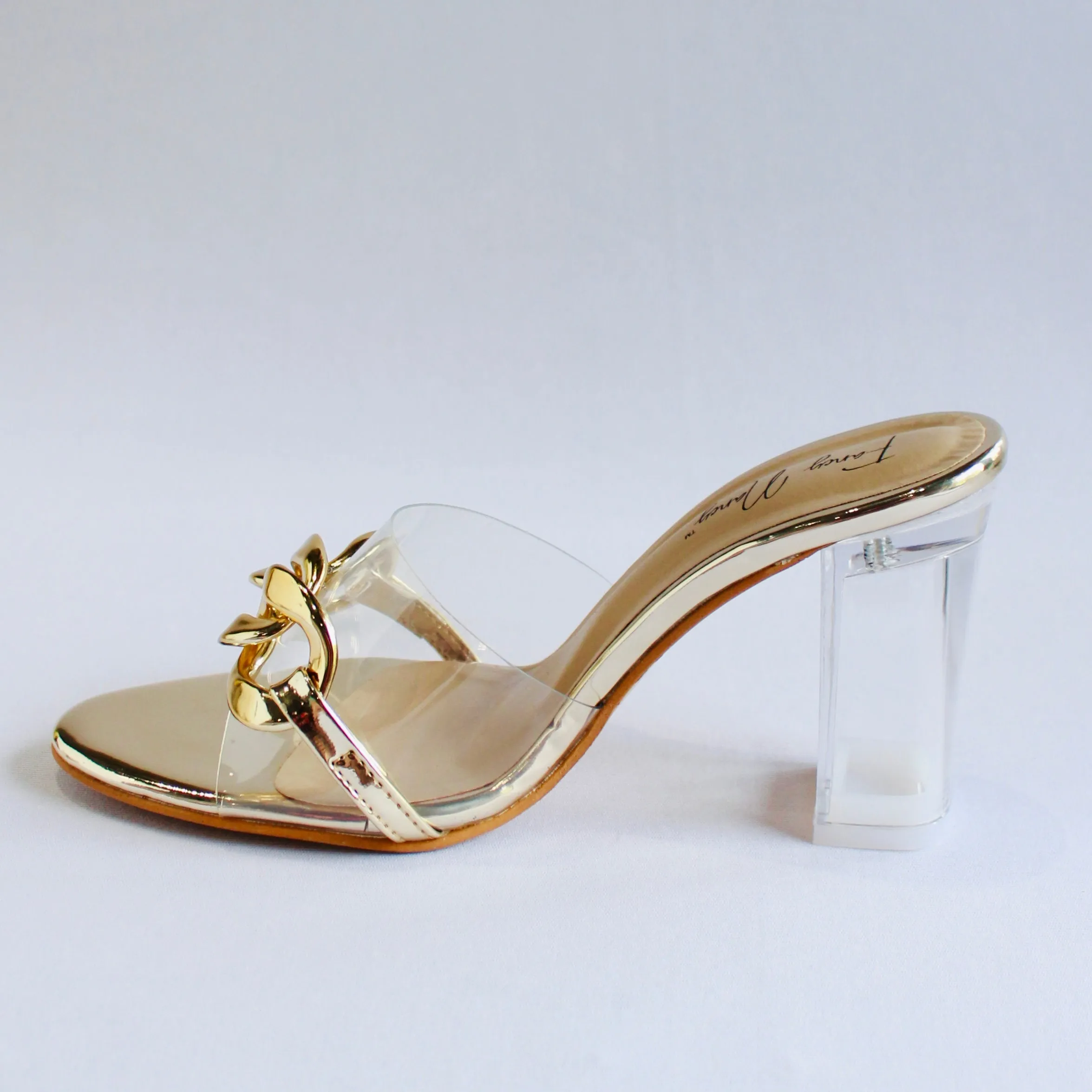 See Through Chain Mules - Golden