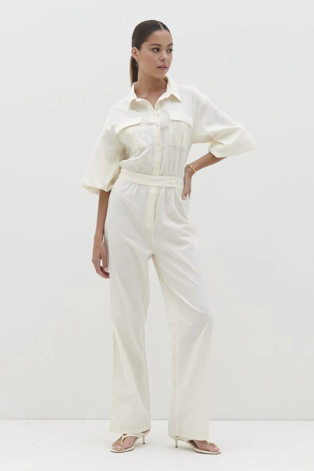 Shona Collared Jumpsuit - Stone