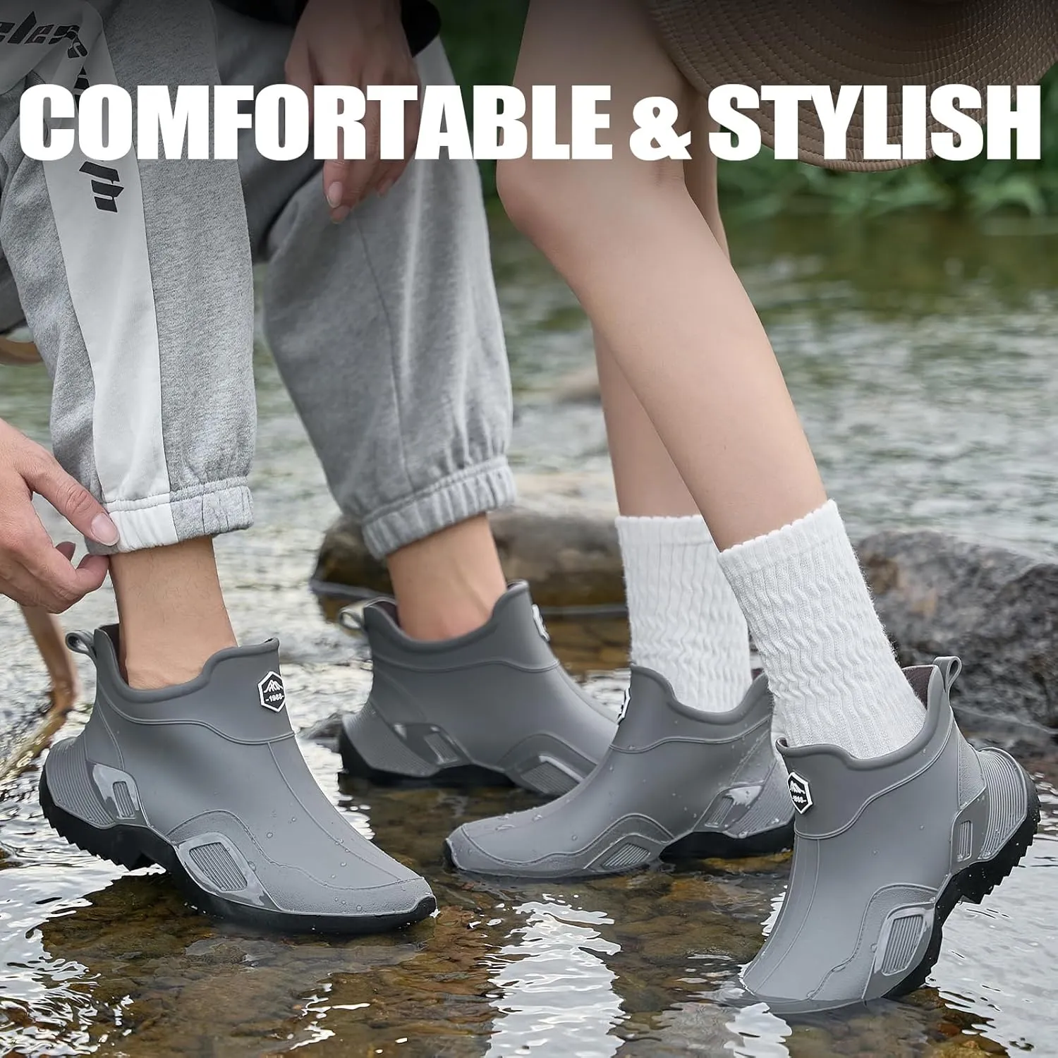 Short rain boots women waterproof deck boots for men ankle fishing boot comfortable garden work shoes lightweight chelsea boot for Boating Camping Sailing