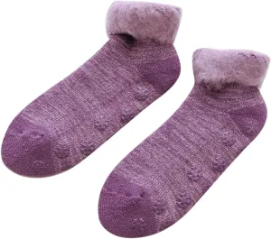 Sock Slippers Plush Slipper Socks Women Cozy Fluffy Winter Warm Slipper Socks Microfiber Soft Purple
