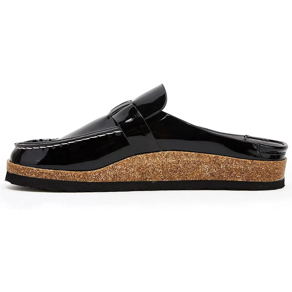 Sohiwoo Women Soft Leather Backless Mules Cork Footbed Slide Shoes