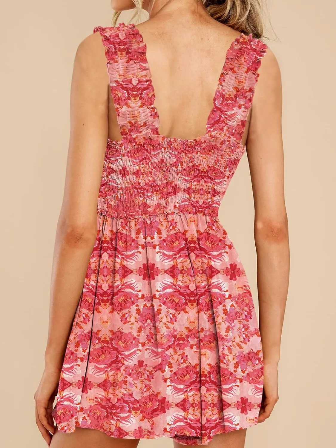 Square Neck Ruffle Strap Romper with Pockets