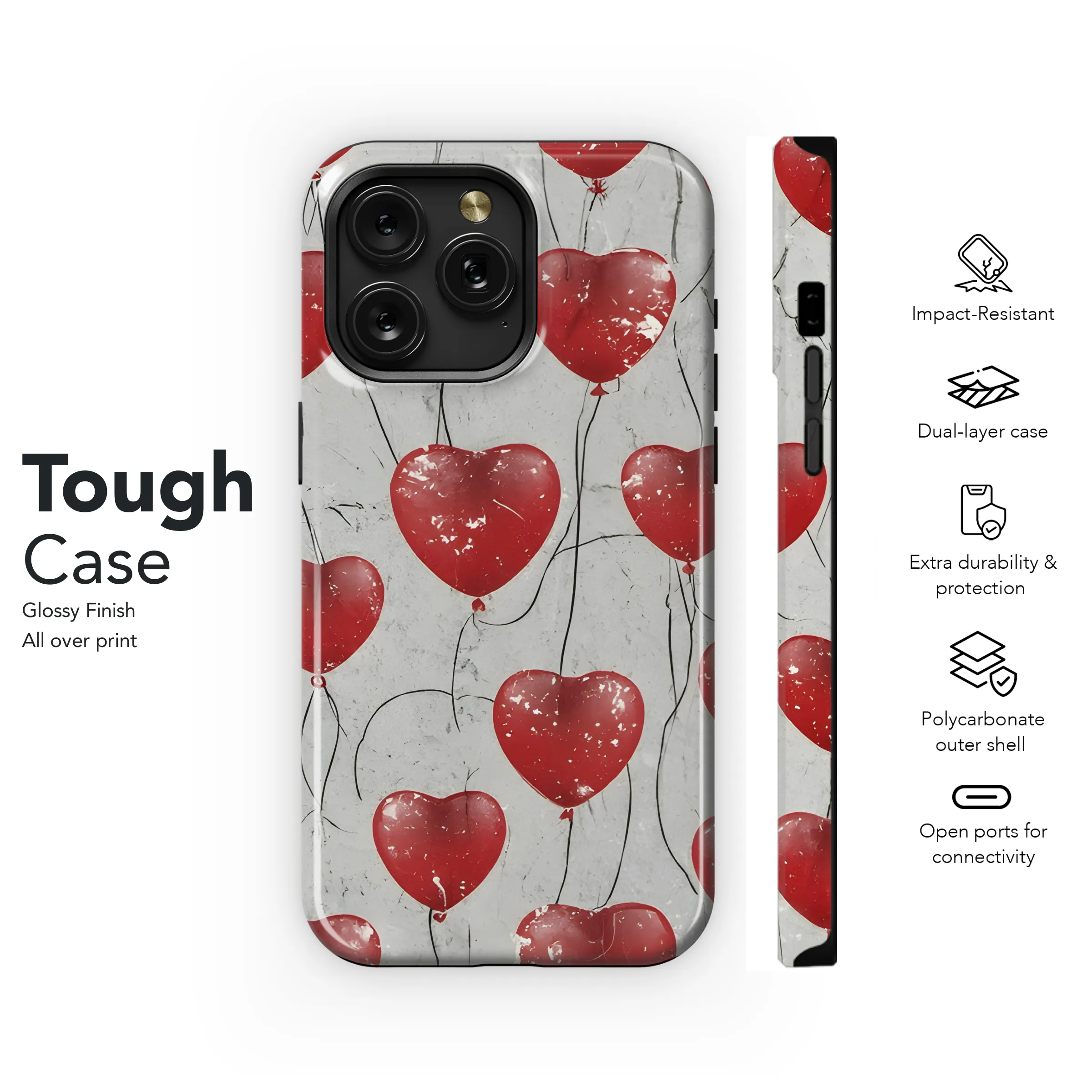 St. Valentine's Day Red Heart Balloons Phone Case iPhone Samsung Cover Pixel 3116