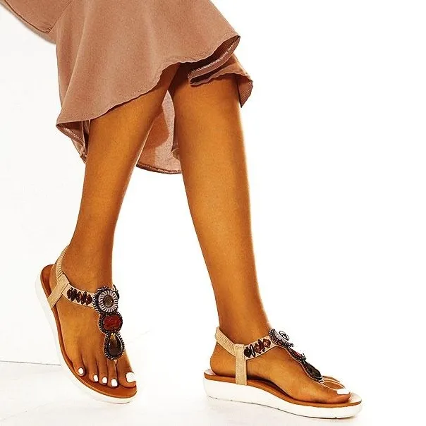 Summer Bohemian Beaded Flip Flops Flat Sandal