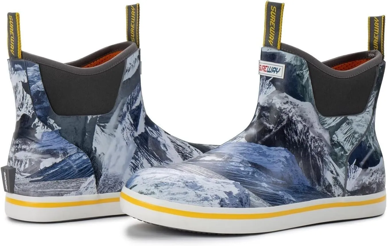 SUREWAY Men's Ankle Fishing Deck Boots for Men-Waterproof,Professional Non-Slip Soles for Wet Slippery Surface,Neoprene Rubber Rain Boot/Shoes for Hunting Boating Gardening