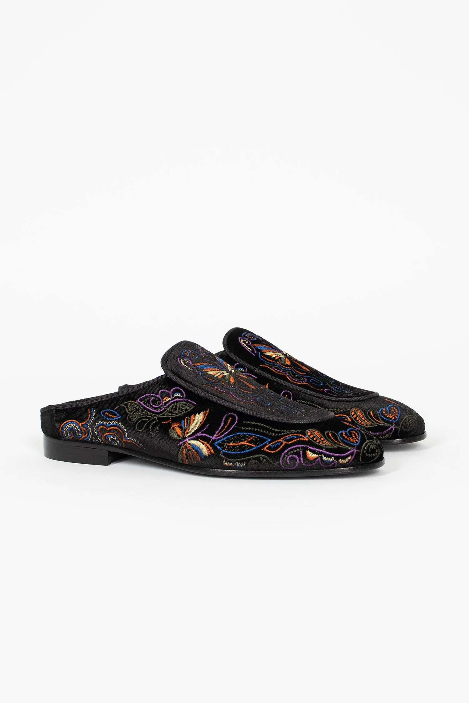 Velvet Mule Black/Papillon Embroidery