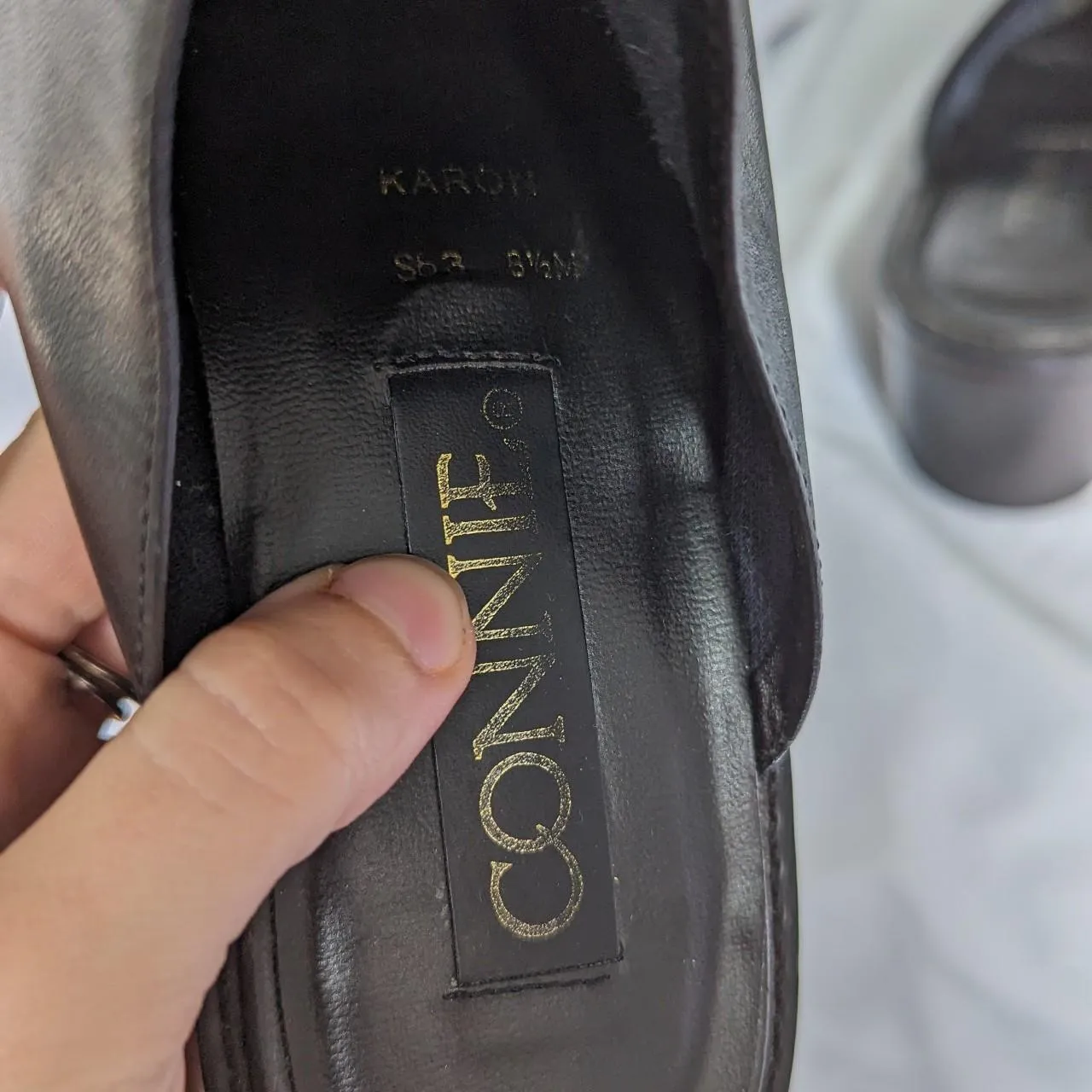 Vintage Connie Black Leather Square Toe Slip On Mules