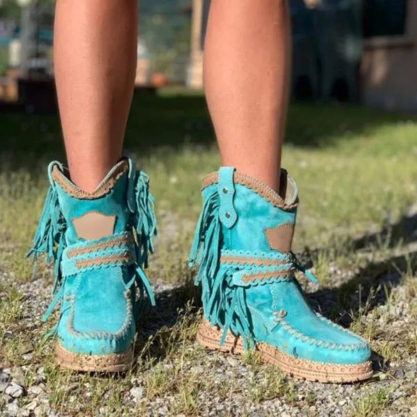 vintage tassel stone washed boots