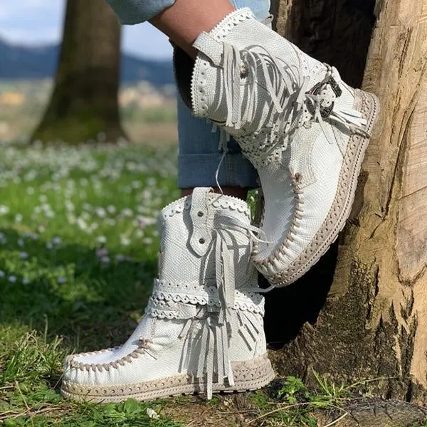 vintage tassel stone washed boots