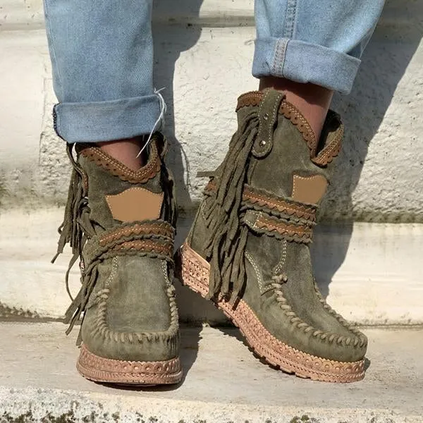vintage tassel stone washed boots