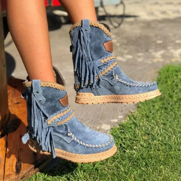 vintage tassel stone washed boots
