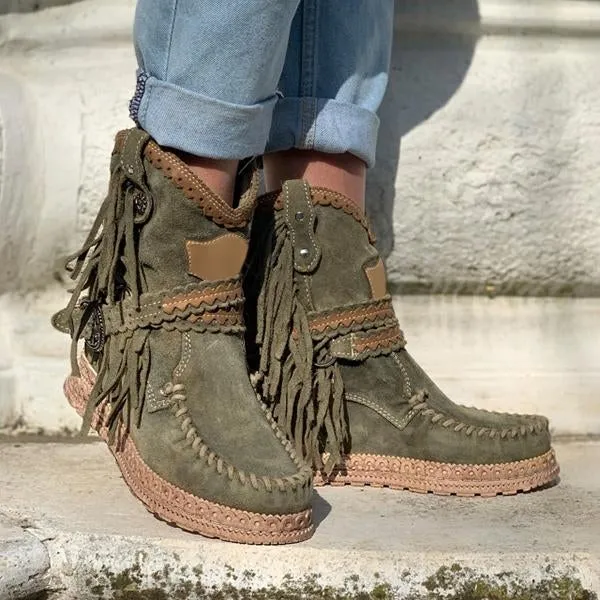 vintage tassel stone washed boots
