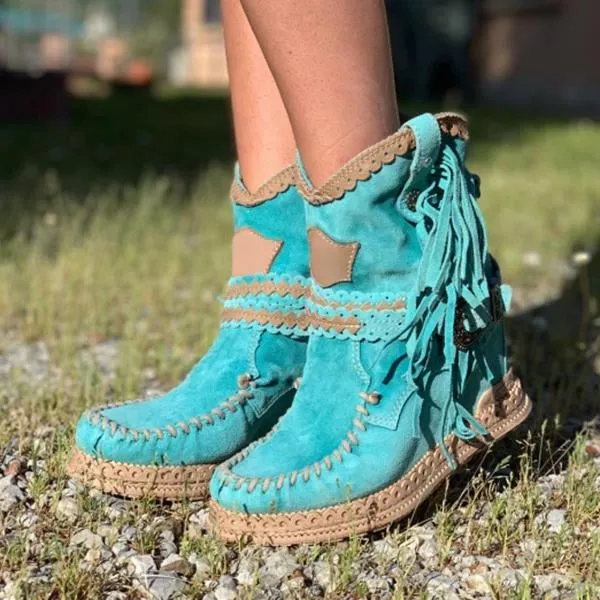 vintage tassel stone washed boots