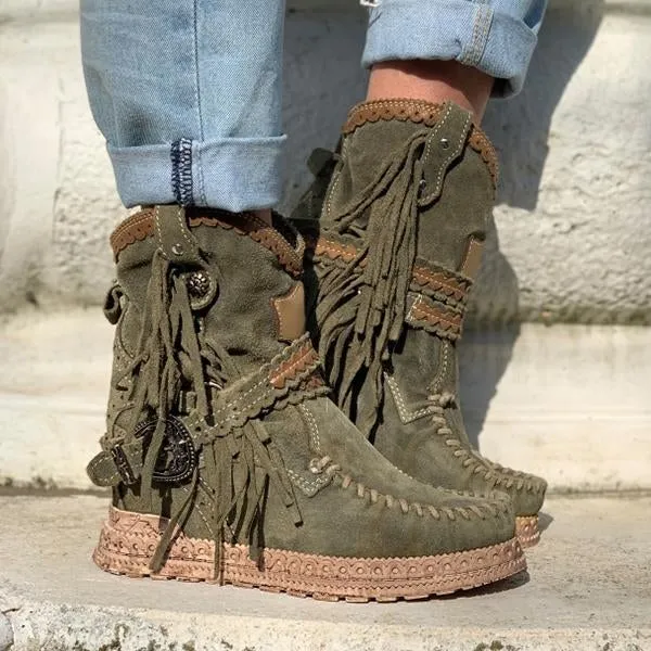 vintage tassel stone washed boots