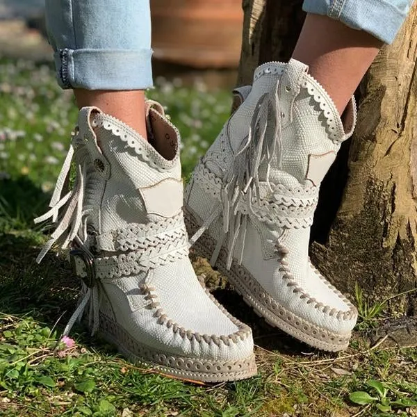 vintage tassel stone washed boots