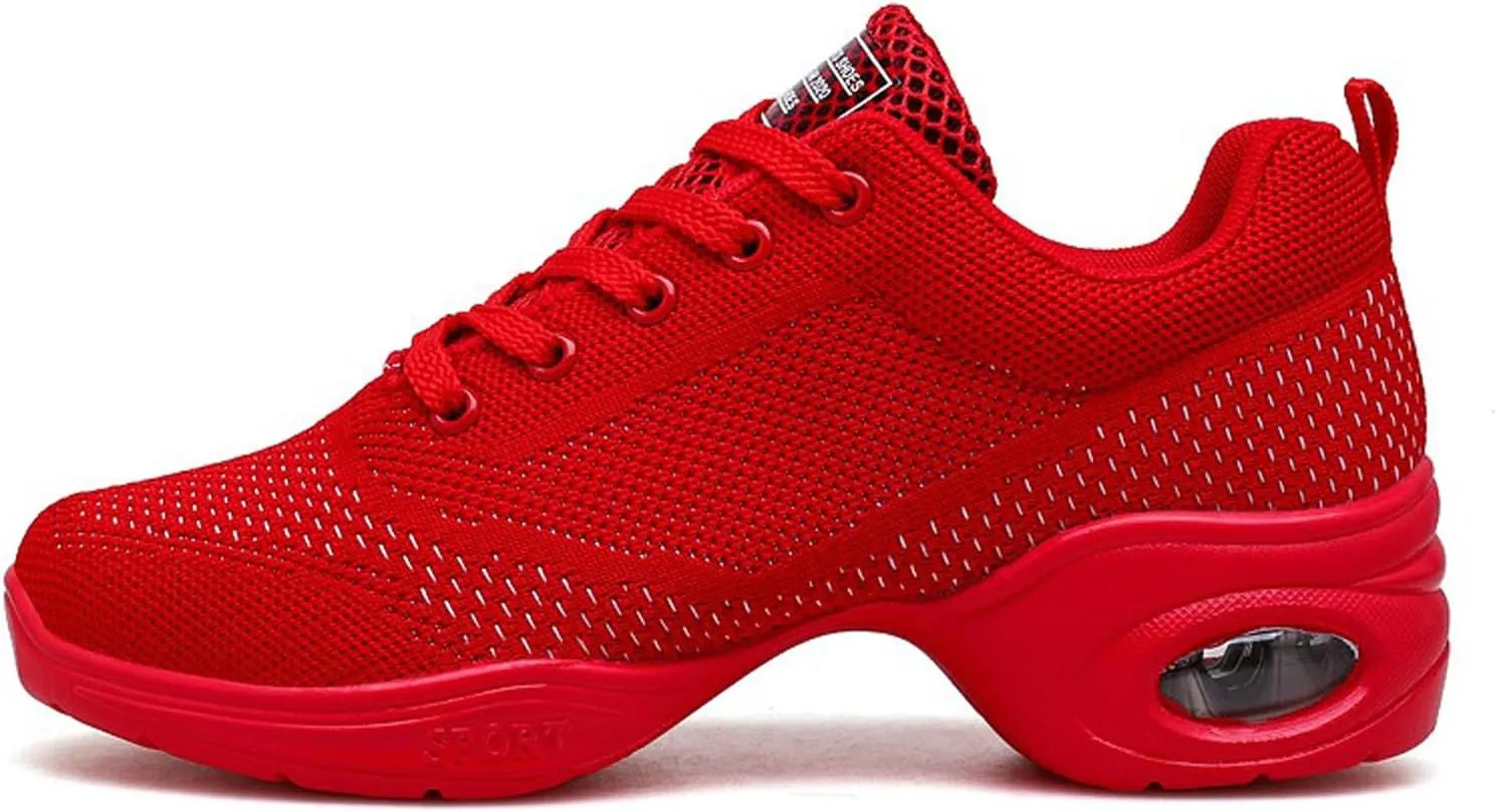 Walking Dance Shoes Women Ballroom Split Sole Jazz Sneakers Thick Sole Platform Walking Shoes Air Cushion Lace Up