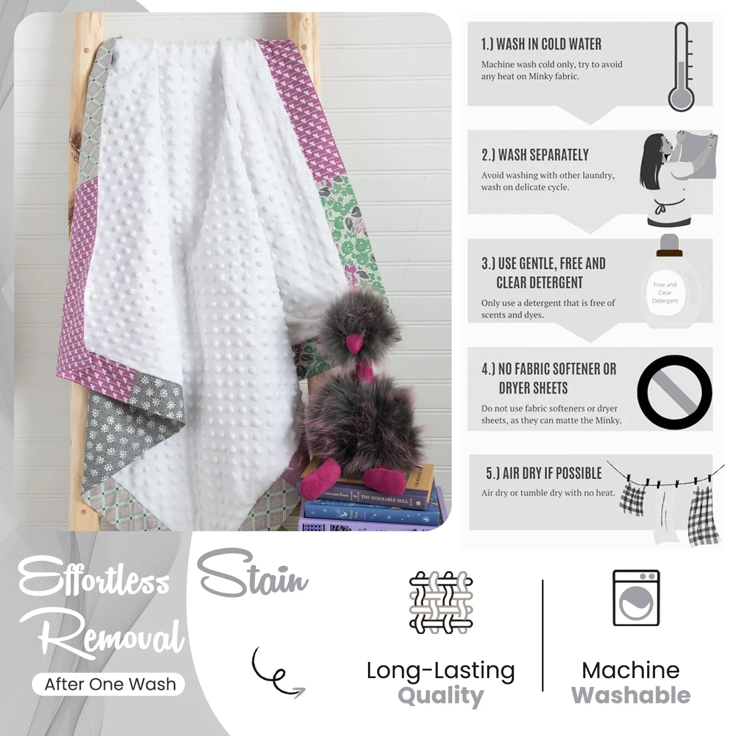 White Minky Fabric by the Yard | Oeko-TEX Certified Plush | 60" Wide for Baby Blankets & More