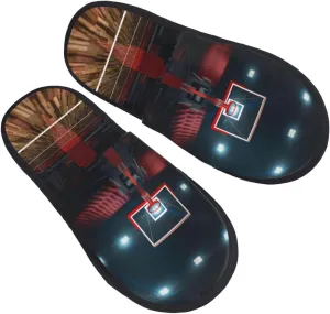 Winter House Shoes Fluffy Slippers Basketball Court Pattern Warm Indoor Plush House Slippers For Men Women
