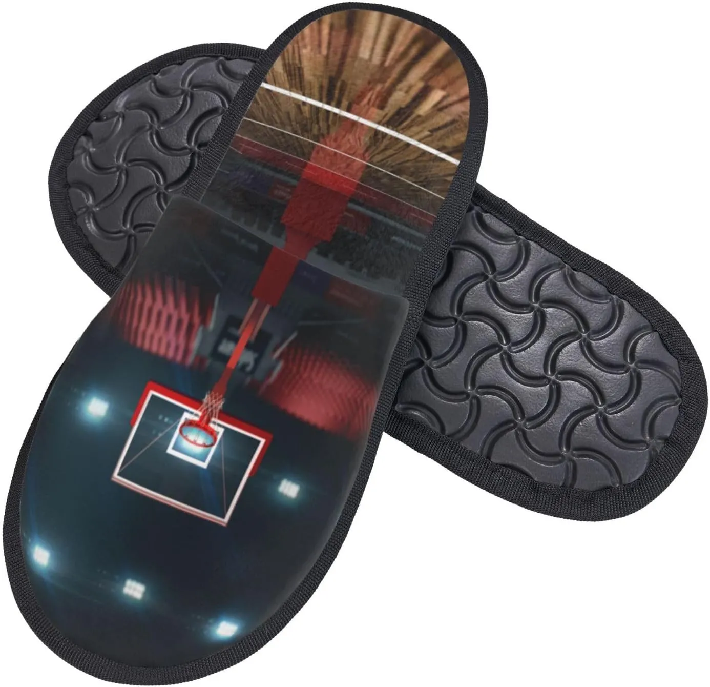 Winter House Shoes Fluffy Slippers Basketball Court Pattern Warm Indoor Plush House Slippers For Men Women