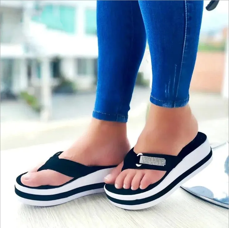 Women Outdoor Slippers Platform Round Toe Flip-Flops