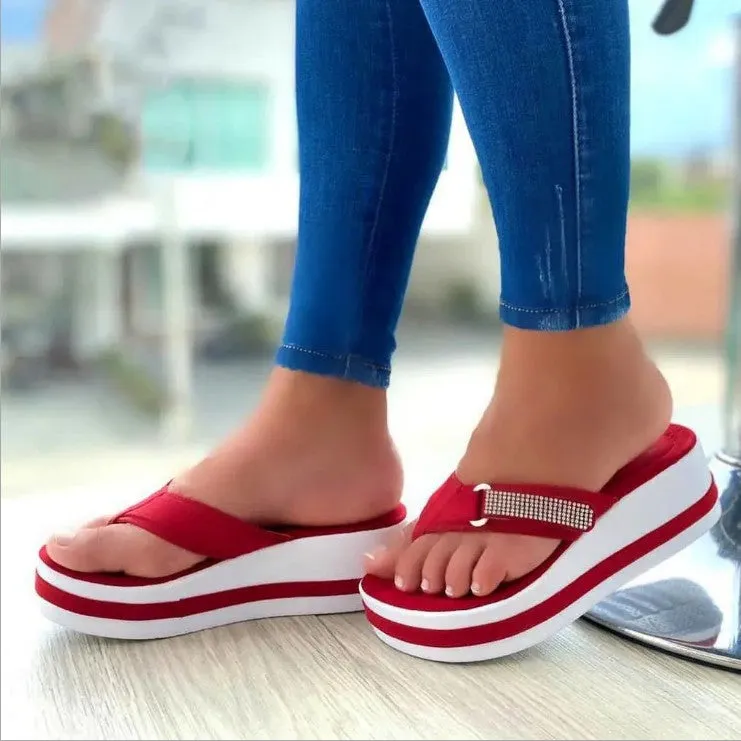 Women Outdoor Slippers Platform Round Toe Flip-Flops