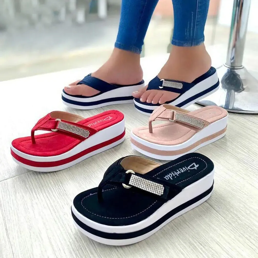 Women Outdoor Slippers Platform Round Toe Flip-Flops
