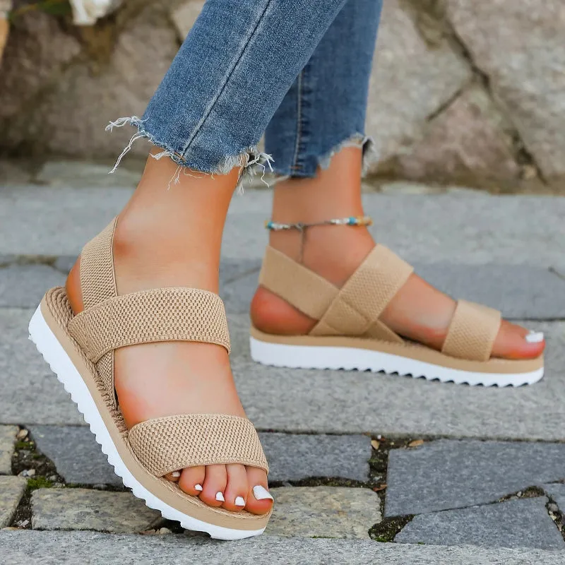 Women's Double Strap Outdoor Elastic Flat Sandals for Summer