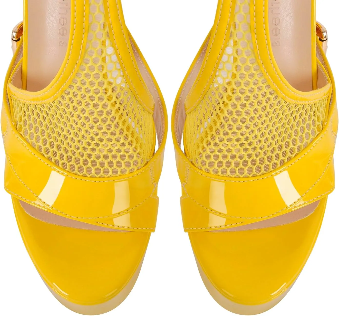 Women's High Stiletto Heels Platform Mesh Buckle Open Toe Ankle Strap Dress Shoes Sandals