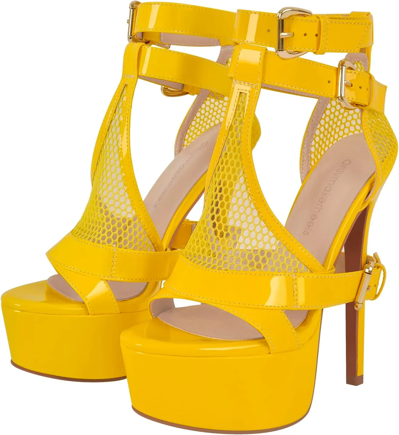 Women's High Stiletto Heels Platform Mesh Buckle Open Toe Ankle Strap Dress Shoes Sandals