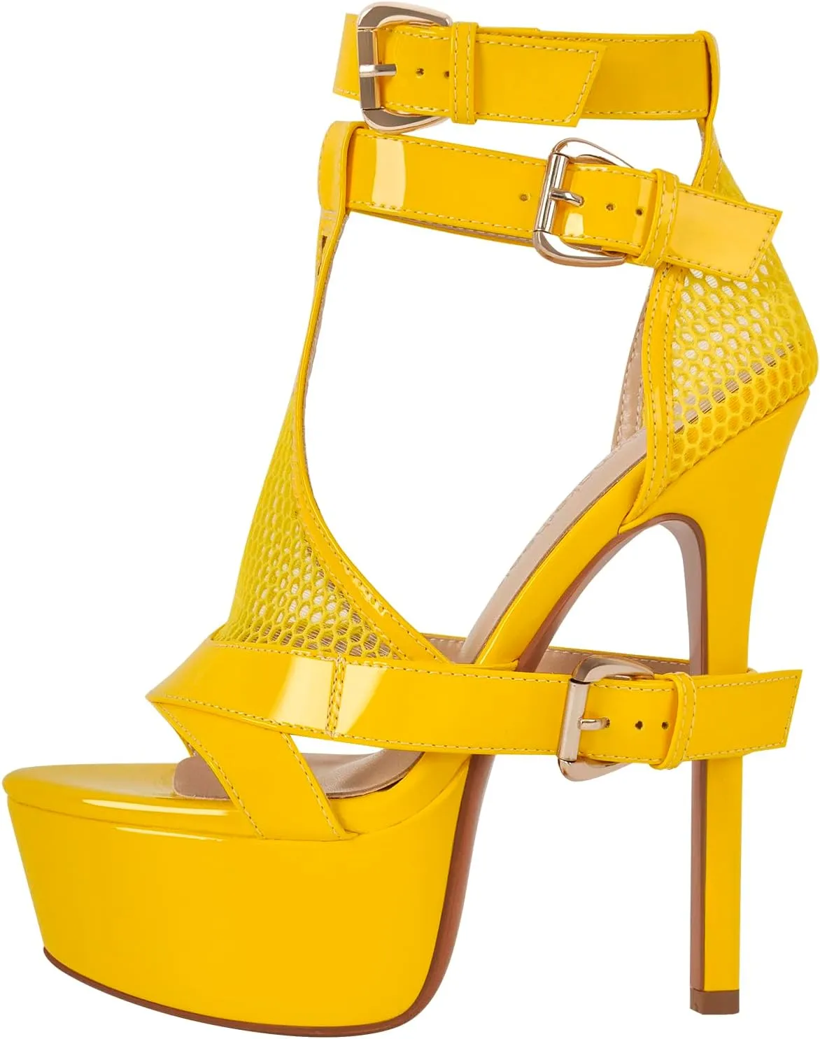 Women's High Stiletto Heels Platform Mesh Buckle Open Toe Ankle Strap Dress Shoes Sandals